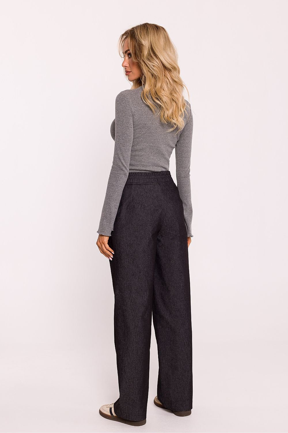 Pantalon large taille haute en coton