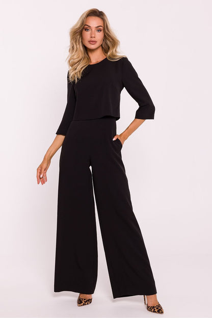 Wide-Leg Jumpsuit with Double-Layered Top and Side Pockets