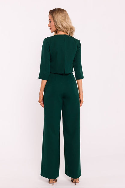 Wide-Leg Jumpsuit with Double-Layered Top and Side Pockets