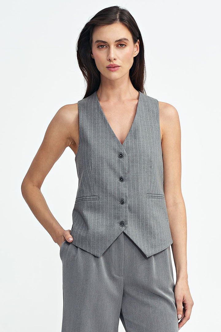 Tennis-Style Striped Vest with Button Closure - Ludowika 