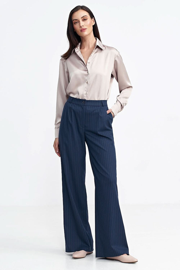 Relaxed Fit Pants with Tennis Stripes and Decorative Pleats - Ludowika 