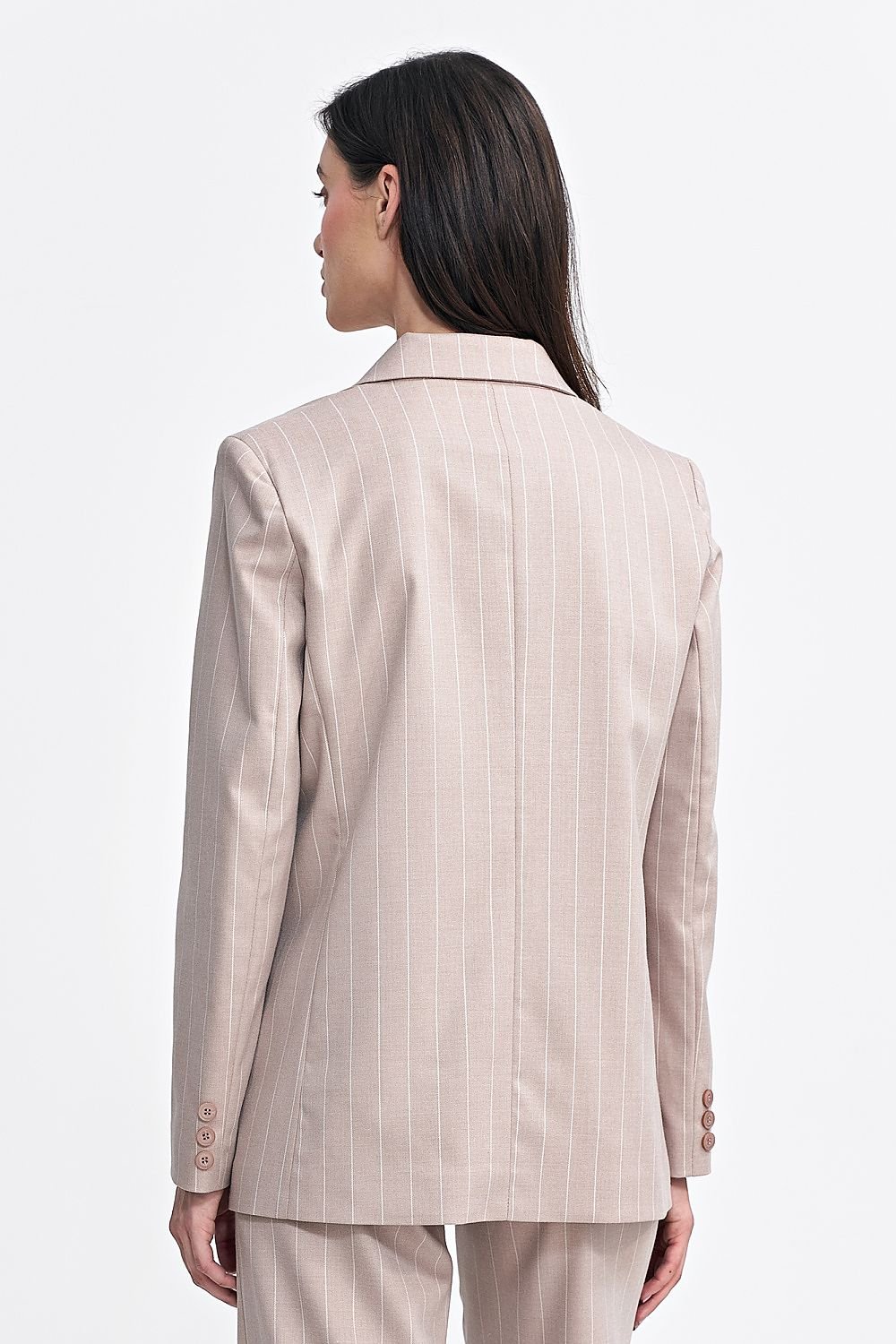 Women’s Oversized Blazer with Classic Collar, Double-Breasted Button Closure, and Shoulder Pads