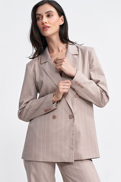 Women’s Oversized Blazer with Classic Collar, Double-Breasted Button Closure, and Shoulder Pads