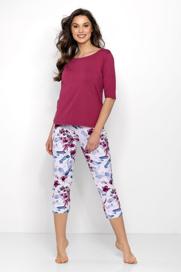 Women's 3/4 Sleeve Pajama Set – U-Neck Blouse and 7/8 Pants with Elastic Waist