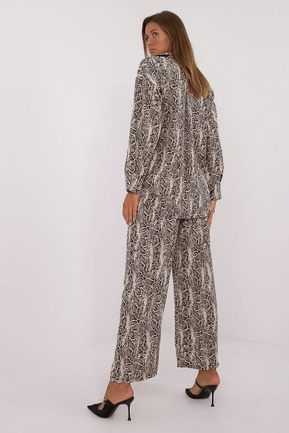 Women's Animal Motif Set with Button-Up Shirt and Wide-Leg Pants