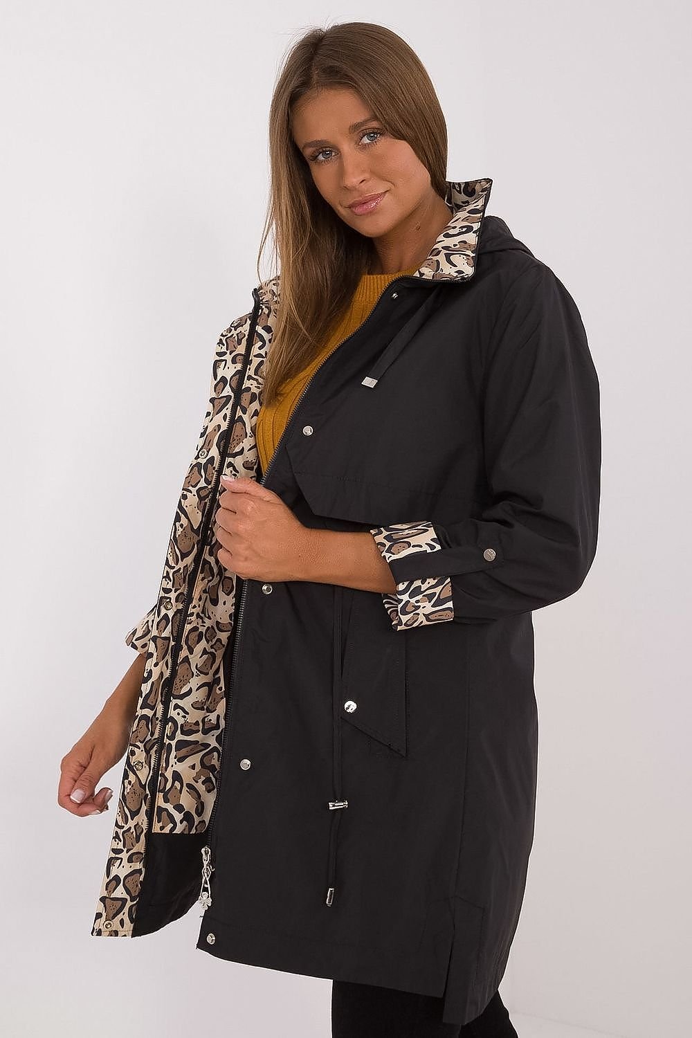 Veste décontractée de transition pour femme avec capuche amovible et doublure à motif animalier