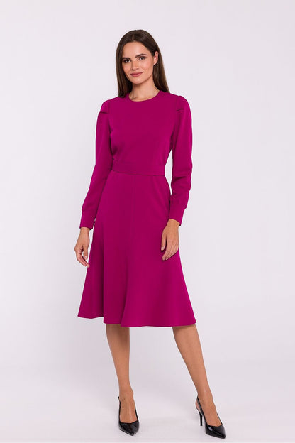 Elegant Flared Dress with Shoulder Buffets and Belted Waist