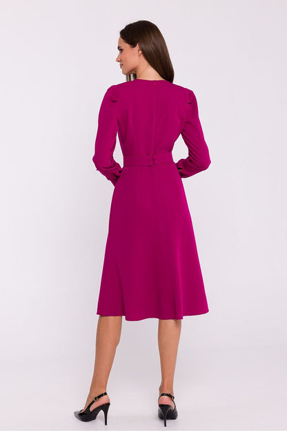 Elegant Flared Dress with Shoulder Buffets and Belted Waist