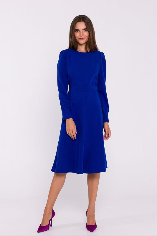 Elegant Flared Dress with Shoulder Buffets and Belted Waist