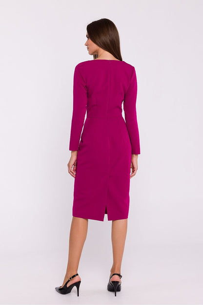 Pencil Cut Dress with Asymmetrical Neckline and Back Slit