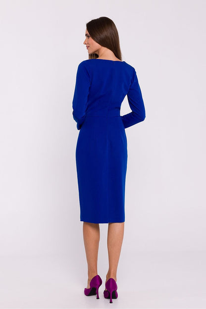 Pencil Cut Dress with Asymmetrical Neckline and Back Slit