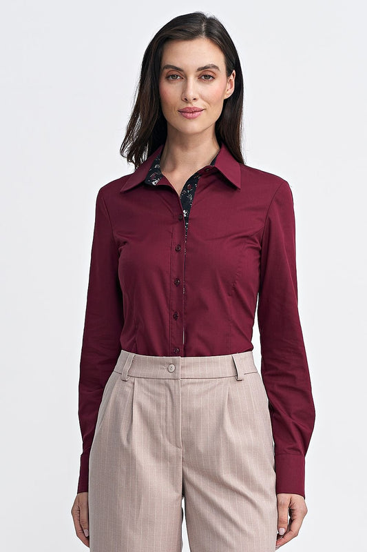 Chemise Slim Fit pour femme avec col classique, empiècements floraux et manches longues