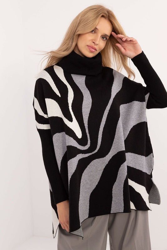 Women's Turtleneck Sweater with Colorful Print