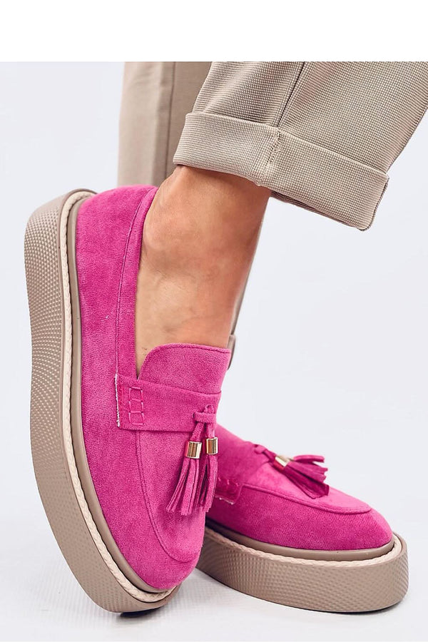 Women's Pink Moccasins on Platform with Tassels in Eco-Suede