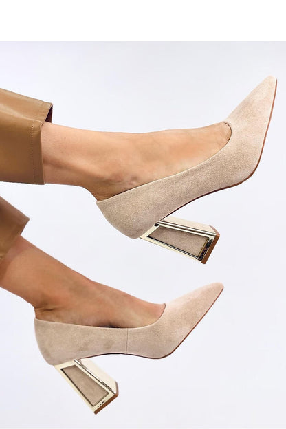 Women's Suede Pumps with 9 cm Geometric Heel and Gold Accents