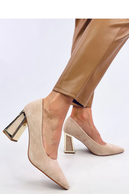 Women's Suede Pumps with 9 cm Geometric Heel and Gold Accents