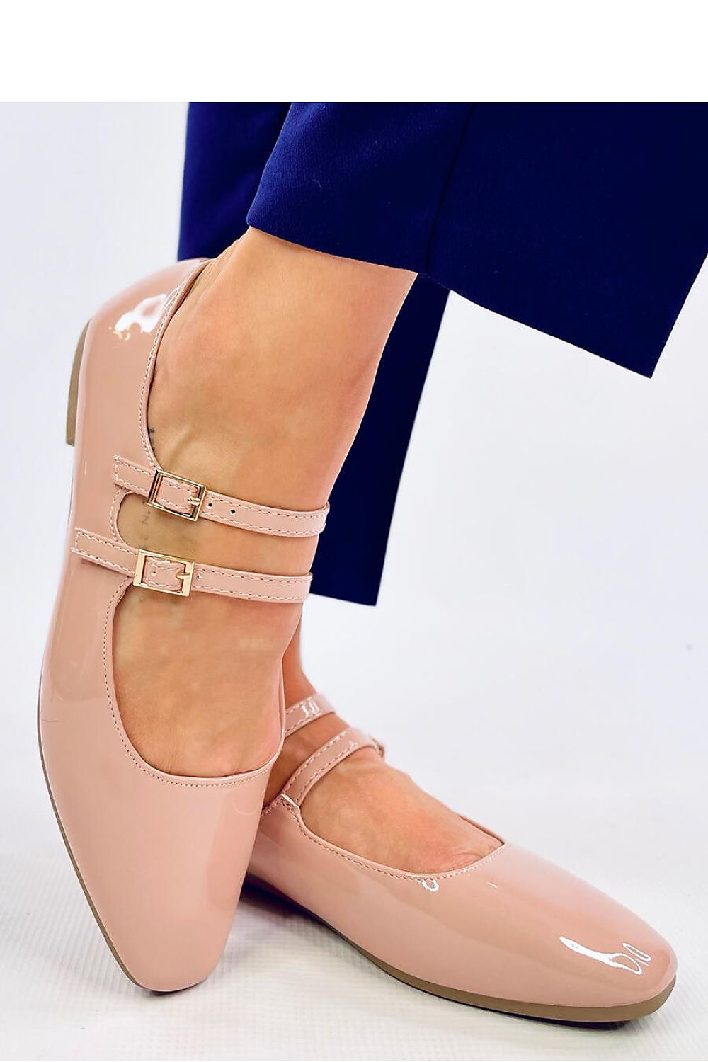 Square-Toe Mary Jane Ballerinas in Eco-Friendly Patent Leather