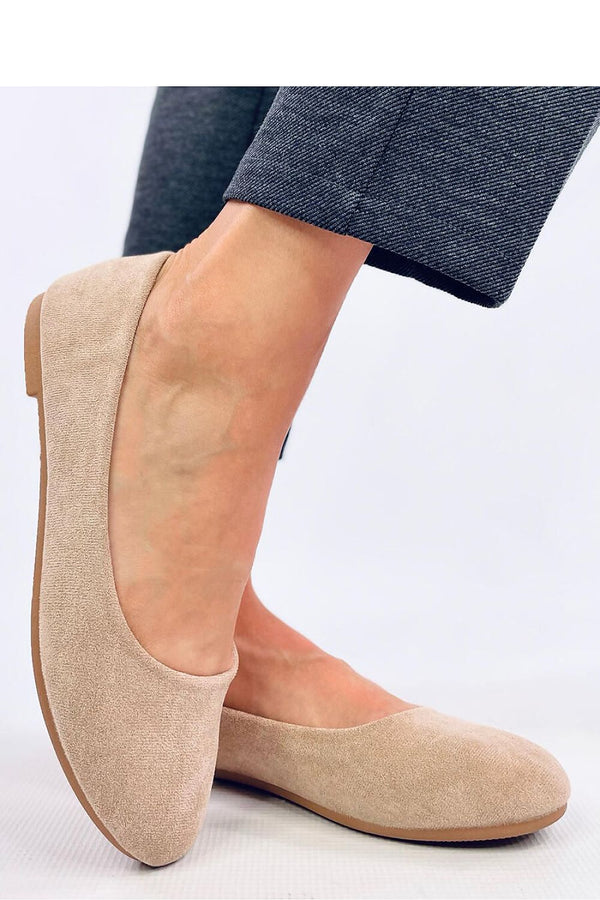 Women's Beige Ballet Flats with Rounded Toes and Cushioned Insole in Eco-Friendly Suede
