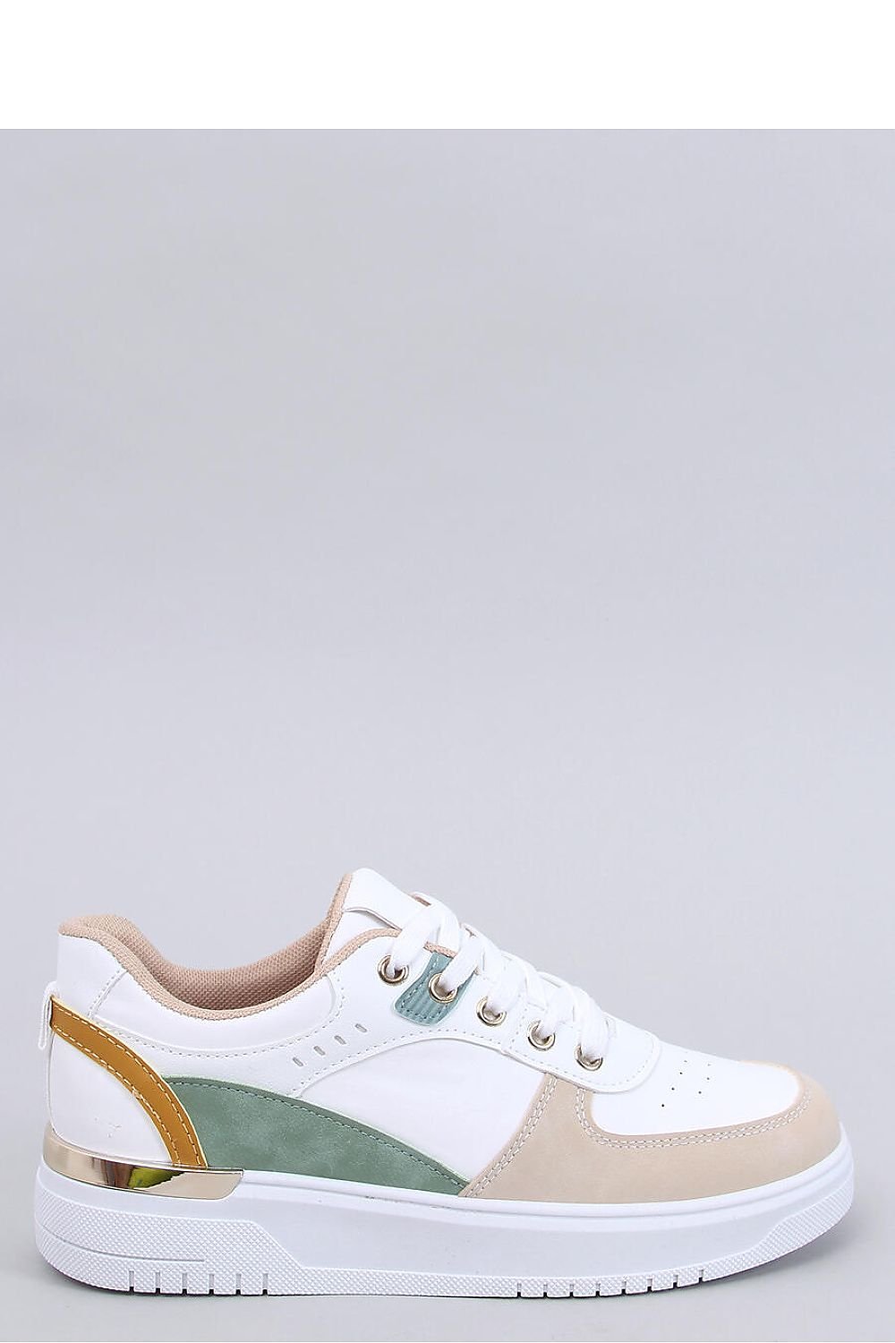 Women's High-Sole Sneakers with 3-Color Design and Gold Insert