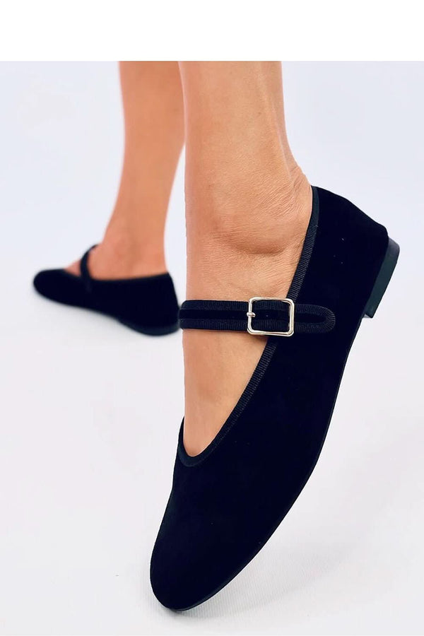 Women's Black Eco-Friendly Suede Ballet Flats with Strap and Rounded Toes