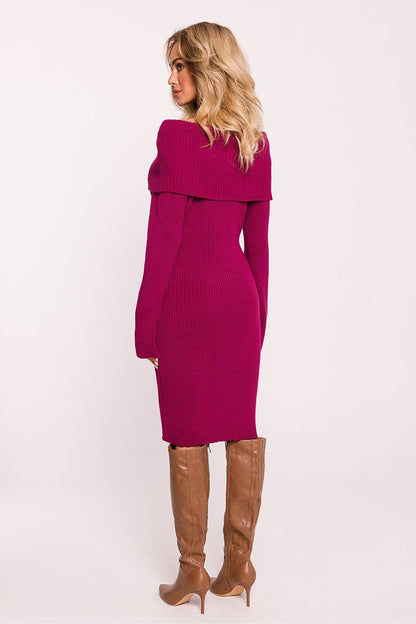 Ribbed Sweater Dress with High Collar and Long Sleeves