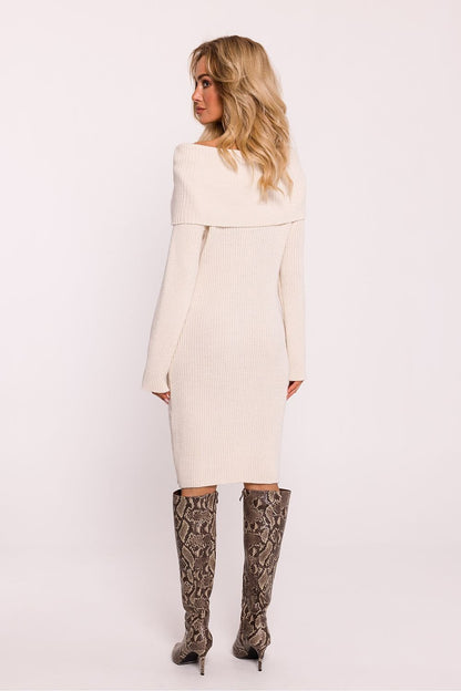 Ribbed Sweater Dress with High Collar and Long Sleeves