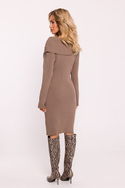 Ribbed Sweater Dress with High Collar and Long Sleeves