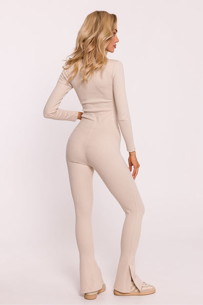 Leggings en tricot de coton côtelé avec fentes latérales