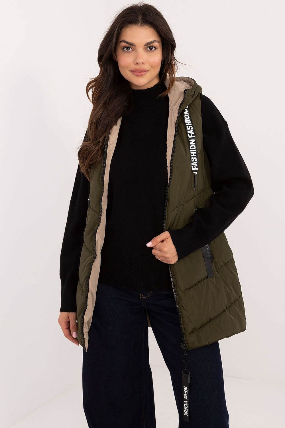 Double-Sided Quilted Vest with Hood and Zippered Pockets