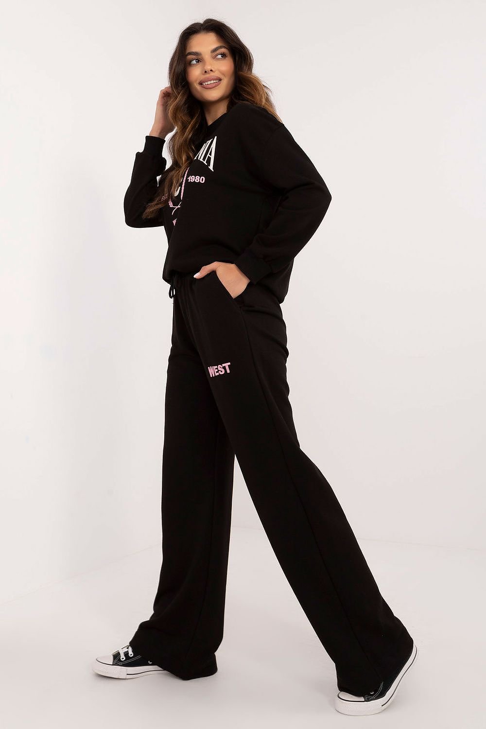 Women's Casual Set with Long-Sleeved Blouse and High-Waisted Pants