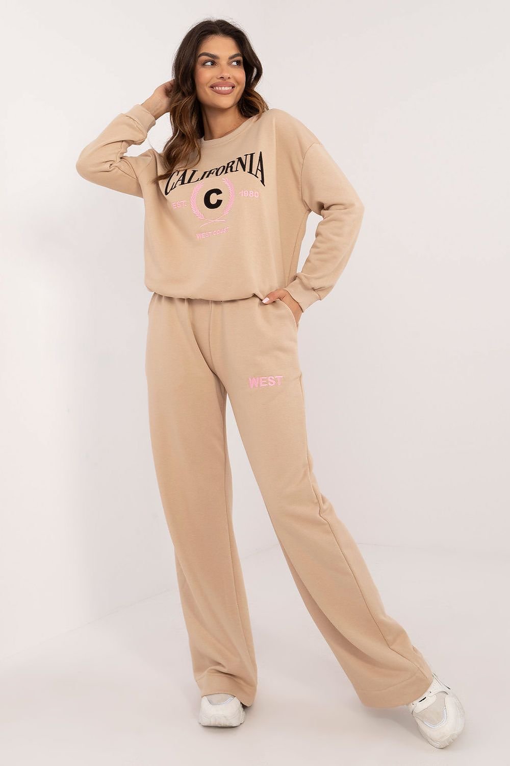 Women's Casual Set with Long-Sleeved Blouse and High-Waisted Pants