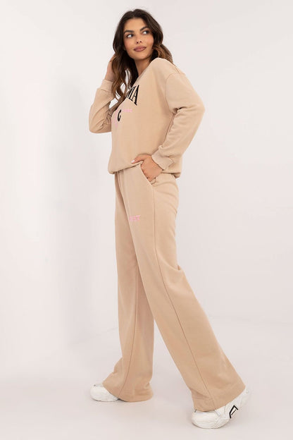 Women's Casual Set with Long-Sleeved Blouse and High-Waisted Pants