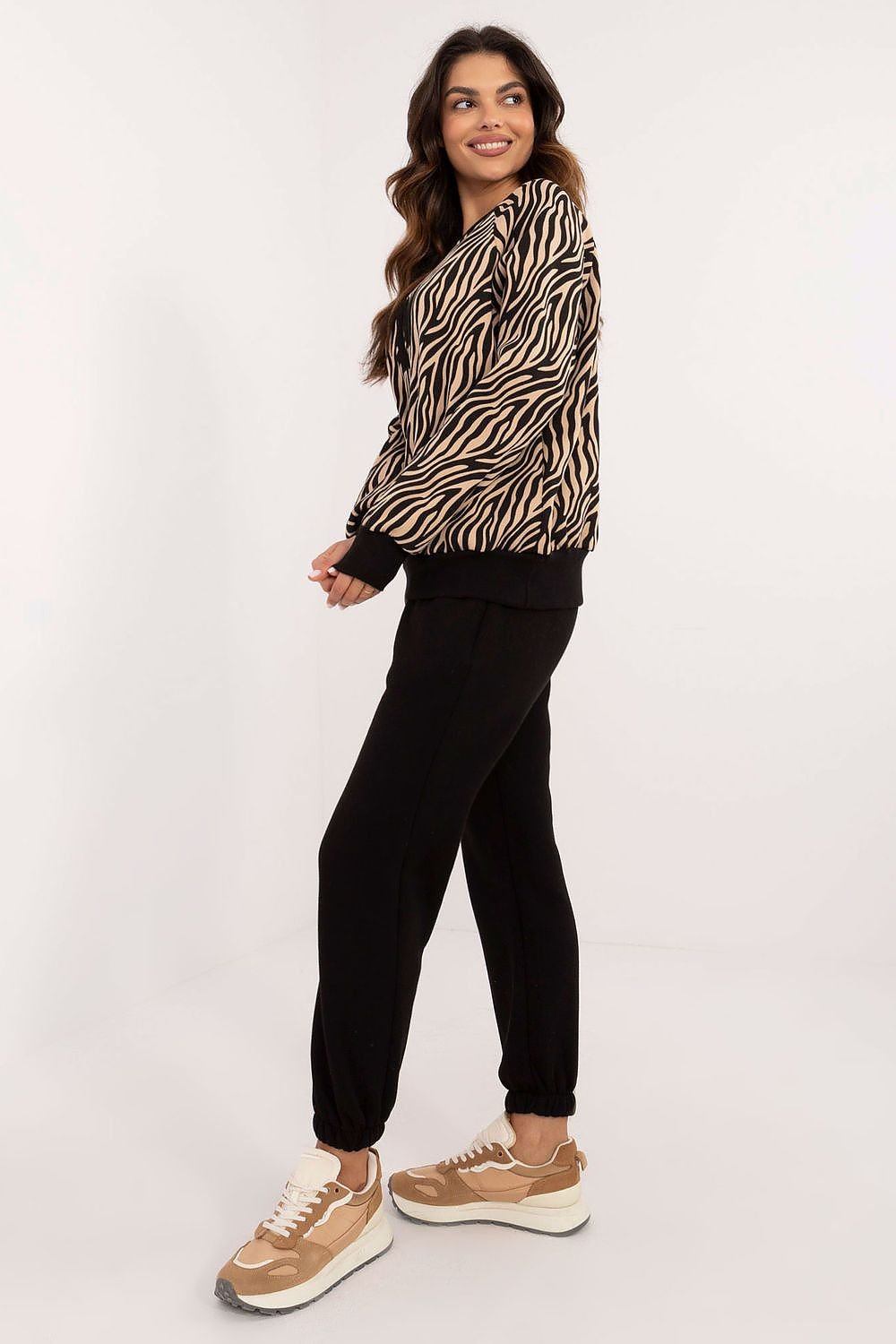 Women's Animal Print Blouse and High-Waisted Pants Set