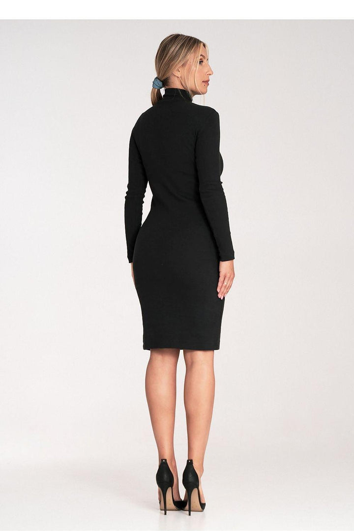 Fitted Cotton Dress with Stand-Up Collar and Long Sleeves - Ludowika 