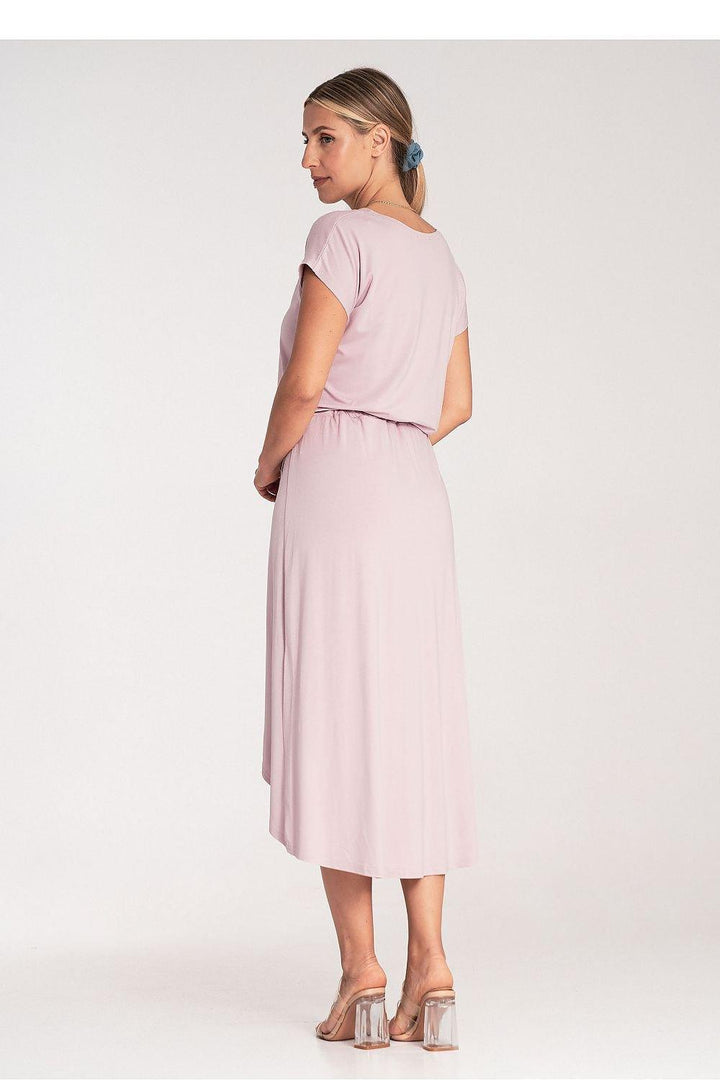 Asymmetrical Short-Sleeve Dress with Waist Tie - Ludowika 