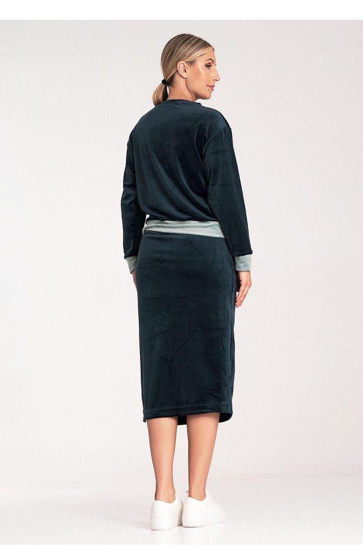 Two-Color Velour Blouse & Pencil Skirt Set - Ludowika 
