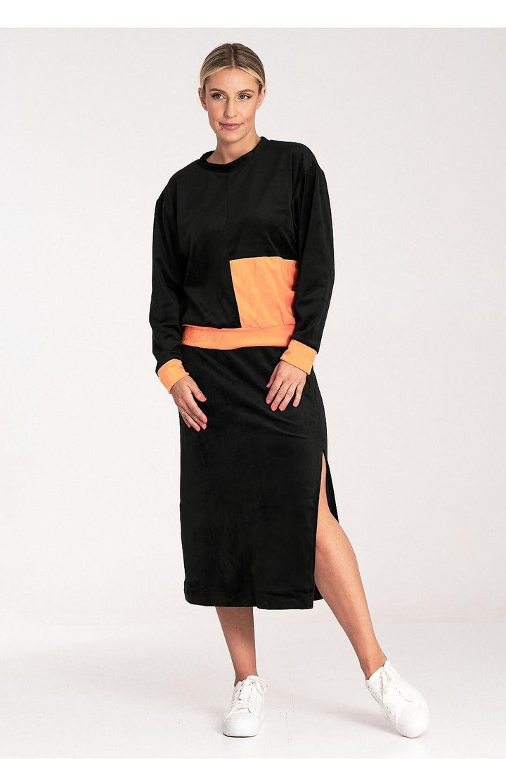 Two-Color Velour Blouse & Pencil Skirt Set - Ludowika 