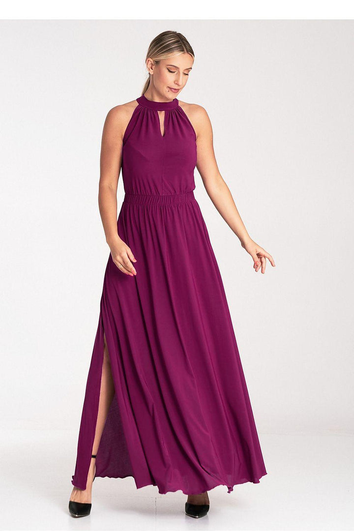 Elegant Sleeveless Maxi Dress with Pearl Clasp and Side Slits - Ludowika 
