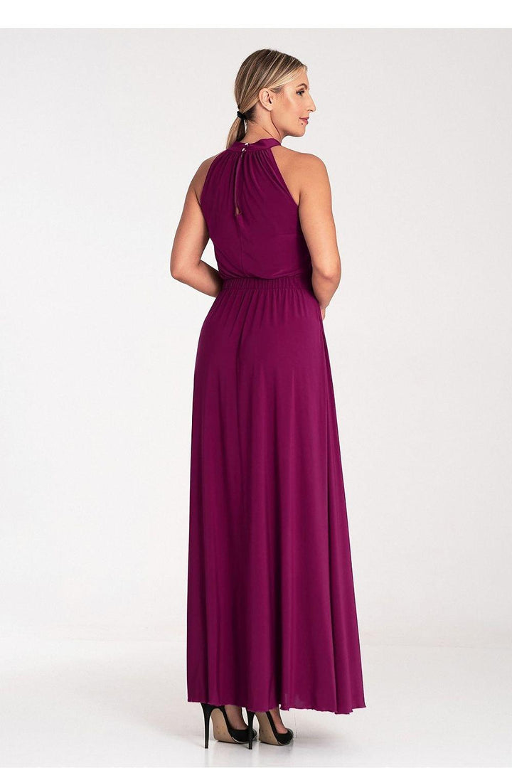 Elegant Sleeveless Maxi Dress with Pearl Clasp and Side Slits - Ludowika 