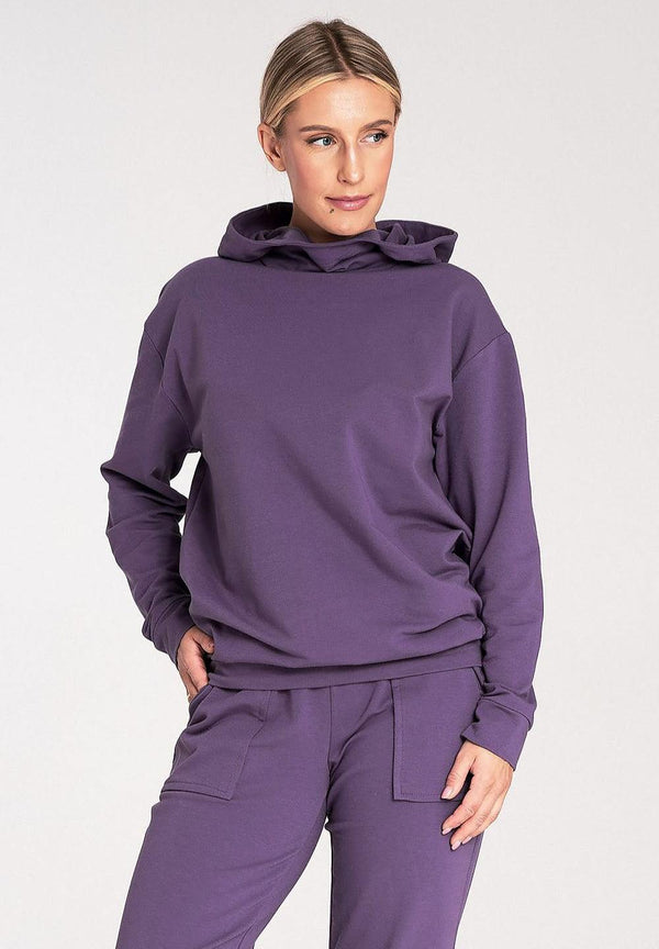 Cotton Hoodie with Loose Collar and Ribbed Cuffs - Ludowika 