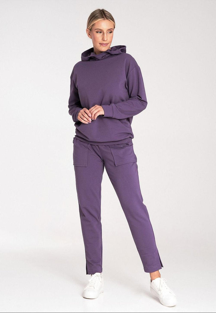 Cotton Hoodie with Loose Collar and Ribbed Cuffs - Ludowika 