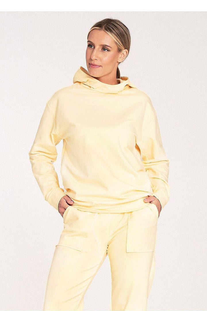 Cotton Hoodie with Loose Collar and Ribbed Cuffs - Ludowika 