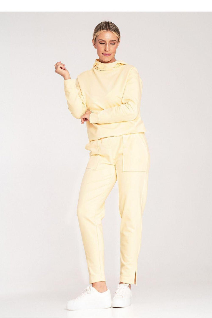 Cotton Hoodie with Loose Collar and Ribbed Cuffs - Ludowika 