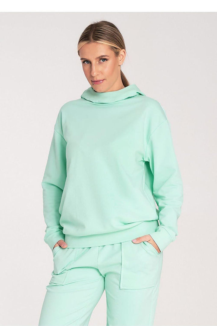 Cotton Hoodie with Loose Collar and Ribbed Cuffs - Ludowika 