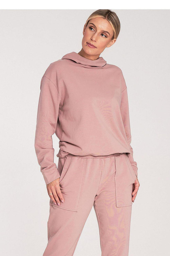Cotton Hoodie with Loose Collar and Ribbed Cuffs - Ludowika 