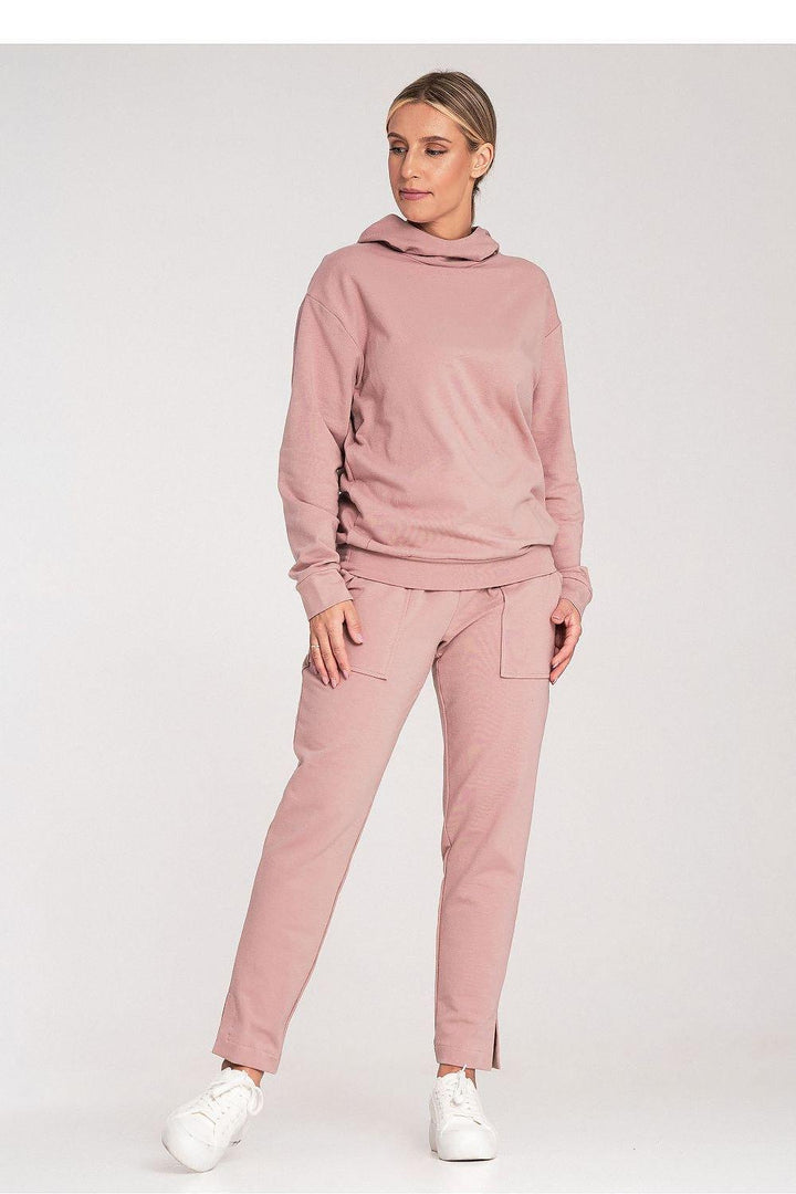 Cotton Hoodie with Loose Collar and Ribbed Cuffs - Ludowika 