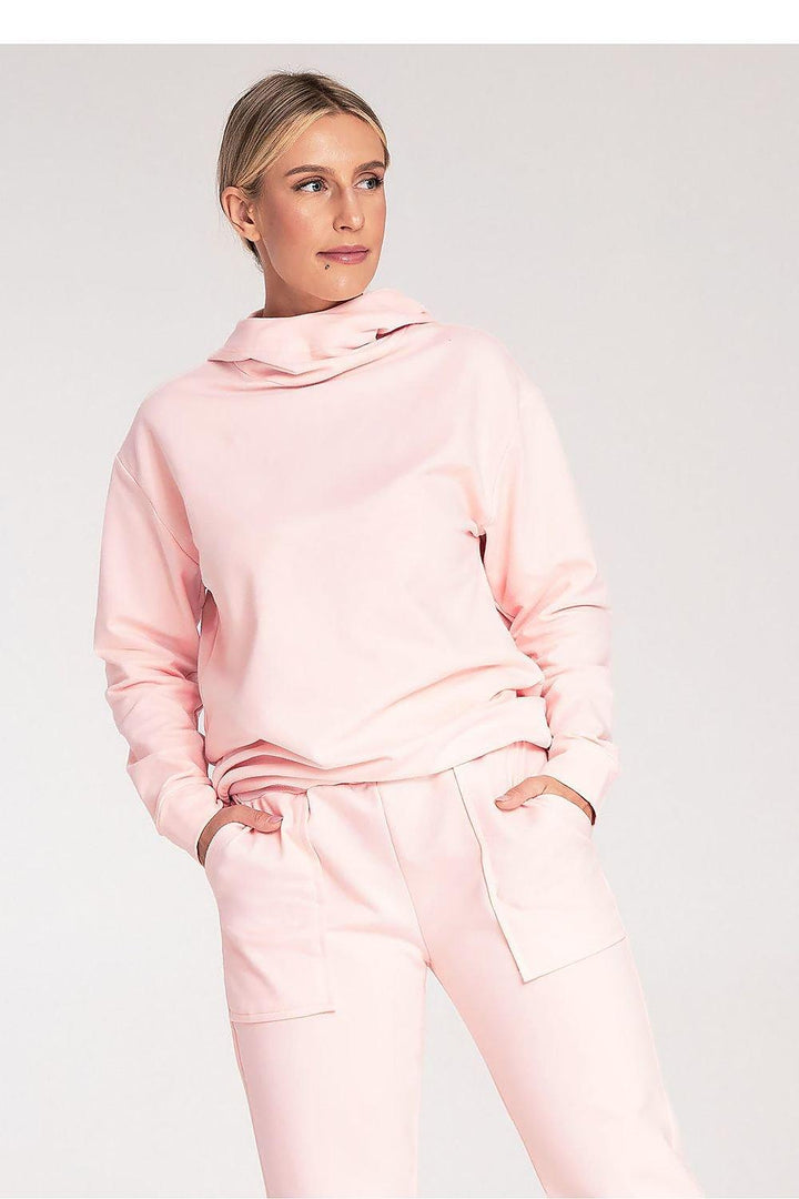 Cotton Hoodie with Loose Collar and Ribbed Cuffs - Ludowika 