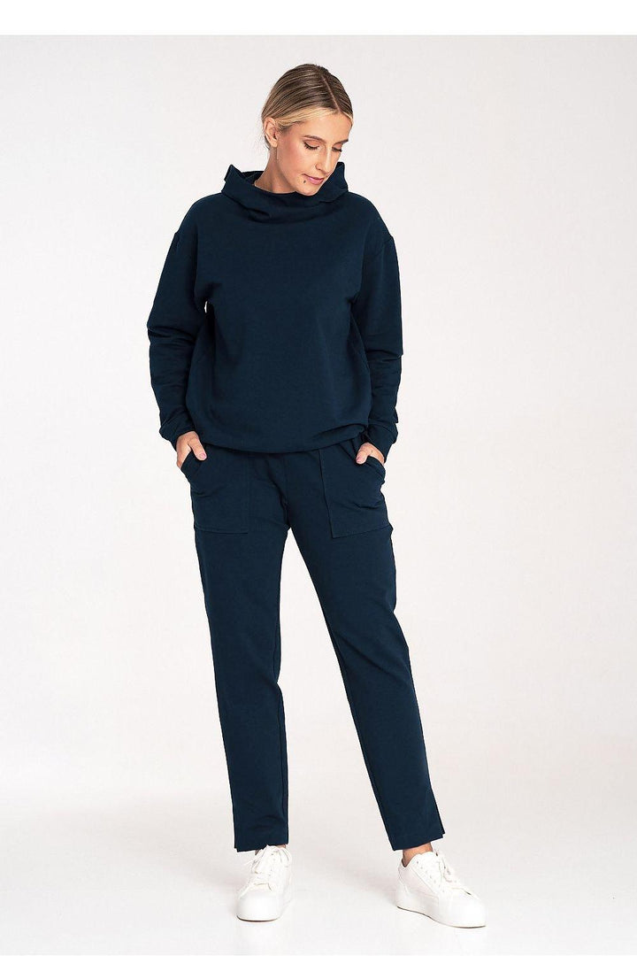 Cotton Hoodie with Loose Collar and Ribbed Cuffs - Ludowika 