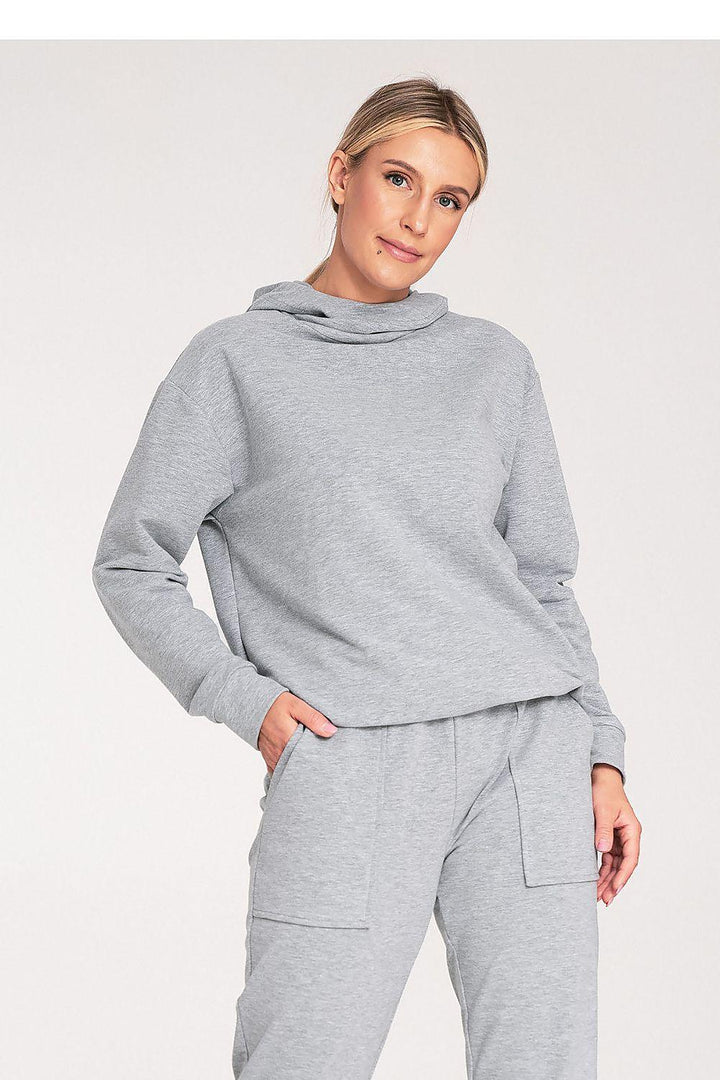Cotton Hoodie with Loose Collar and Ribbed Cuffs - Ludowika 