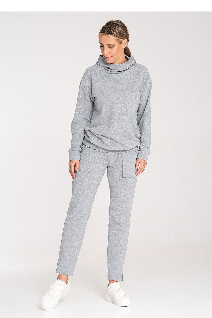 Cotton Hoodie with Loose Collar and Ribbed Cuffs - Ludowika 